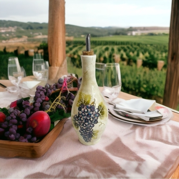 Olive Oil Bottle Cabernet Tabletops Unlimited Hand Painted Ceramic Oil Bottle - Picture 1 of 10